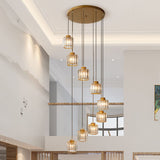 Sleek Modern Prismatic Crystal Cylinder Stairway Chandeliers – 6-Light