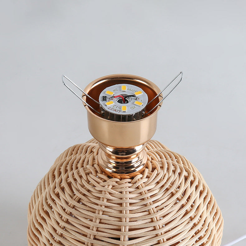 Chic Nordic Rattan Fabric Pleated Conic Ball LED Table Lamp for Bedroom - Modern Ambient Lighting