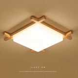 Modern Solid Wood Square LED Flush-Mount Ceiling Light – Tatami-Style Japanese Design