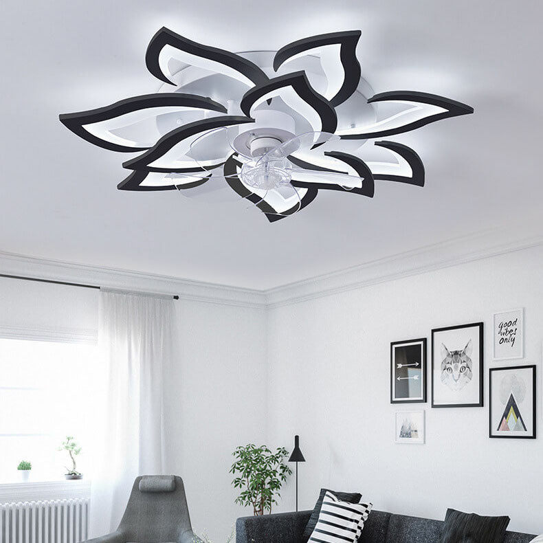 Scandinavian Modern Luxury Flower LED Flush Mount Ceiling Fan Light (Iron & Acrylic)