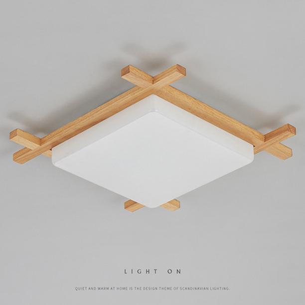 Modern Solid Wood Square LED Flush-Mount Ceiling Light – Tatami-Style Japanese Design