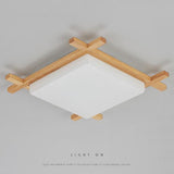 Modern Solid Wood Square LED Flush-Mount Ceiling Light – Tatami-Style Japanese Design