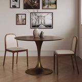 Chic Contemporary Retro Round Walnut & Copper Rattan Dining Table with 2 Chairs