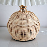 Chic Nordic Rattan Fabric Pleated Conic Ball LED Table Lamp for Bedroom - Modern Ambient Lighting