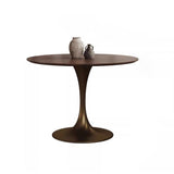 Chic Contemporary Retro Round Walnut & Copper Rattan Dining Table with 2 Chairs