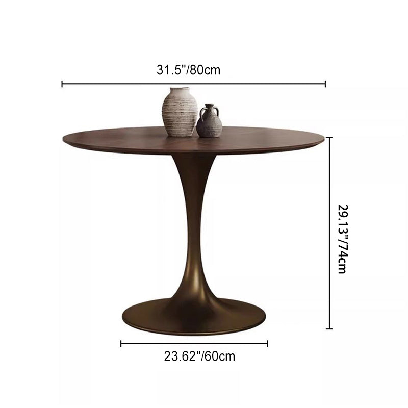 Chic Contemporary Retro Round Walnut & Copper Rattan Dining Table with 2 Chairs