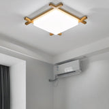 Modern Solid Wood Square LED Flush-Mount Ceiling Light – Tatami-Style Japanese Design