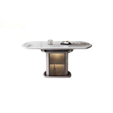 Nordic Contemporary Elliptical Wood-Glass Dining Table with 4-Chair Set