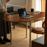 Modern Minimalist Foldable Oval Dining Table – Melamine-Faced Board, Wood & Stainless Steel, Seats 4