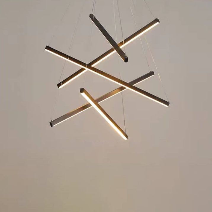 Nordic Luxury LED Chandelier in Iron & Aluminum with Geometric Line Design