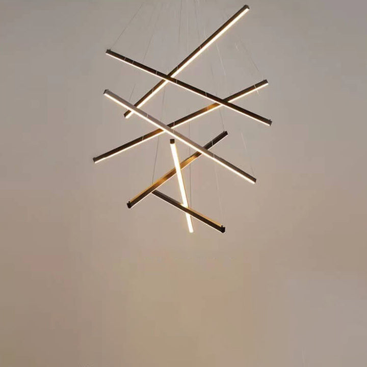 Nordic Luxury LED Chandelier in Iron & Aluminum with Geometric Line Design