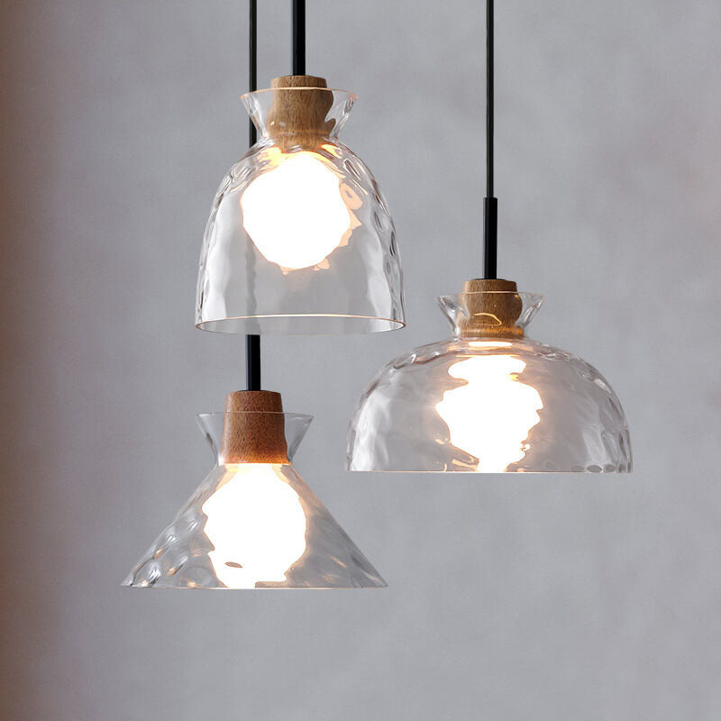 Nordic Clear Rippled Glass 1-Light Pendant Light with Shade