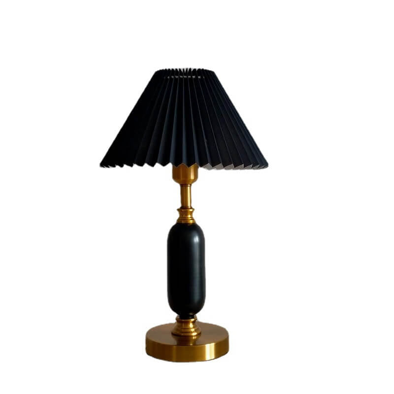 Vintage-Style 1-Light Table Lamp with Pleated Shade and Column Base