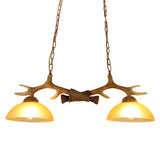 Vintage Resin Antler Chandelier with Glass Bowl Shade – 2-Light Fixture