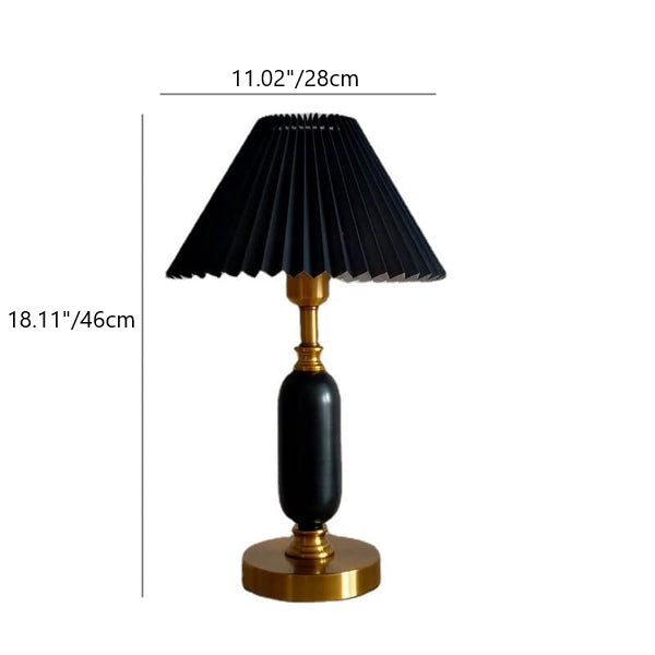 Vintage-Style 1-Light Table Lamp with Pleated Shade and Column Base