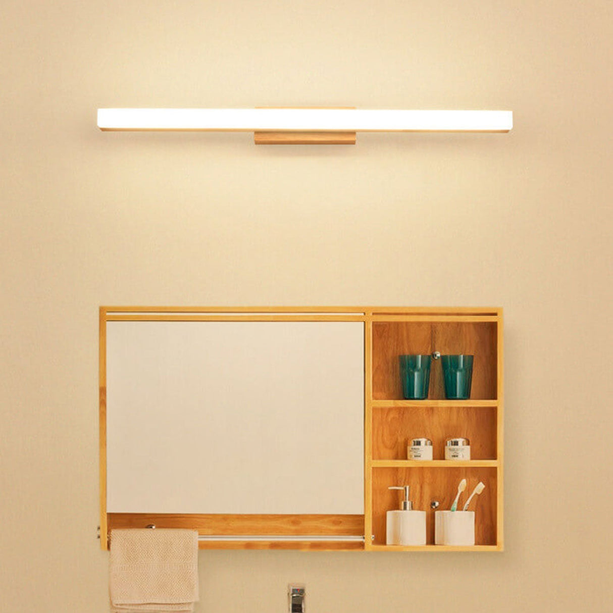 Nordic Minimalist Wooden Long-Strip Vanity Light – LED Wall Sconce Lamp