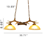Vintage Resin Antler Chandelier with Glass Bowl Shade – 2-Light Fixture
