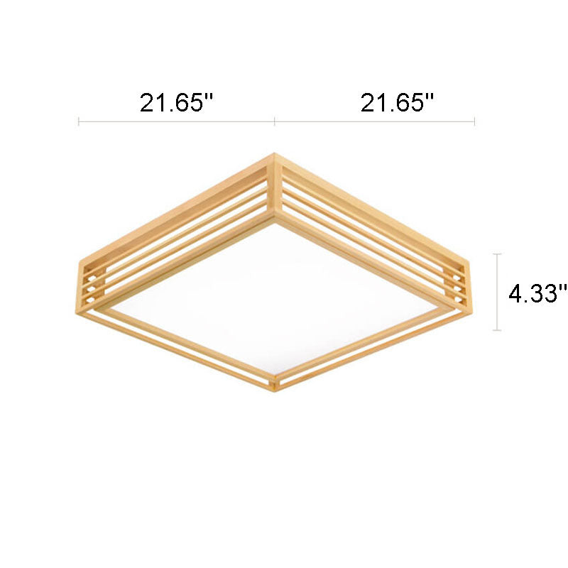 Nordic Solid Wood Square LED Tatami-Style Flush Mount Ceiling Light