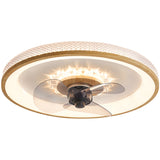 Nordic Minimalist Round LED Flush-Mount Ceiling Fan Light with Wood-Grain Acrylic Finish