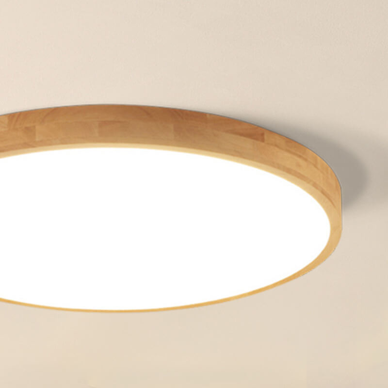 Ultra-Thin Nordic Solid Wood Round LED Flush Mount Ceiling Light