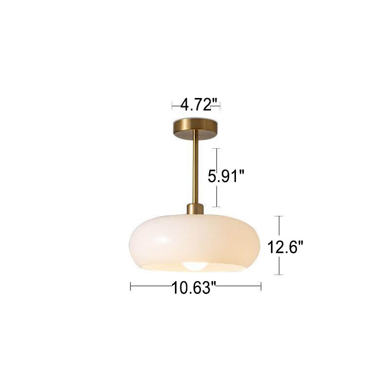 Modern Retro Round Solid-Color Glass Pendant Light with Electroplated Copper Finish — 1-Light, Pendant or Flush Mount