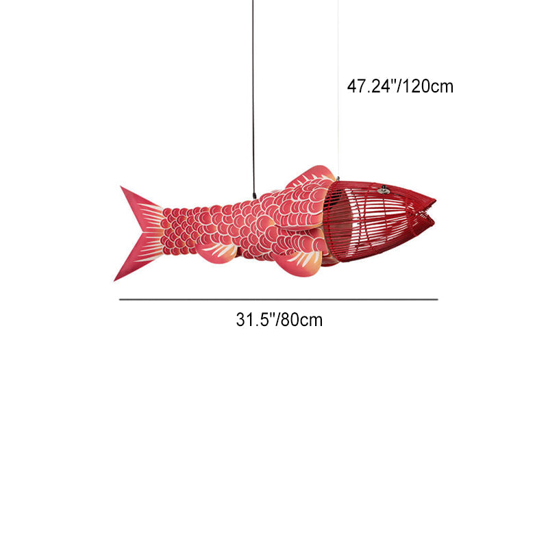 Traditional Chinese Koi Fish Iron Chandelier with PVC Fabric Shade – 2- or 4-Light Dining Room Pendant
