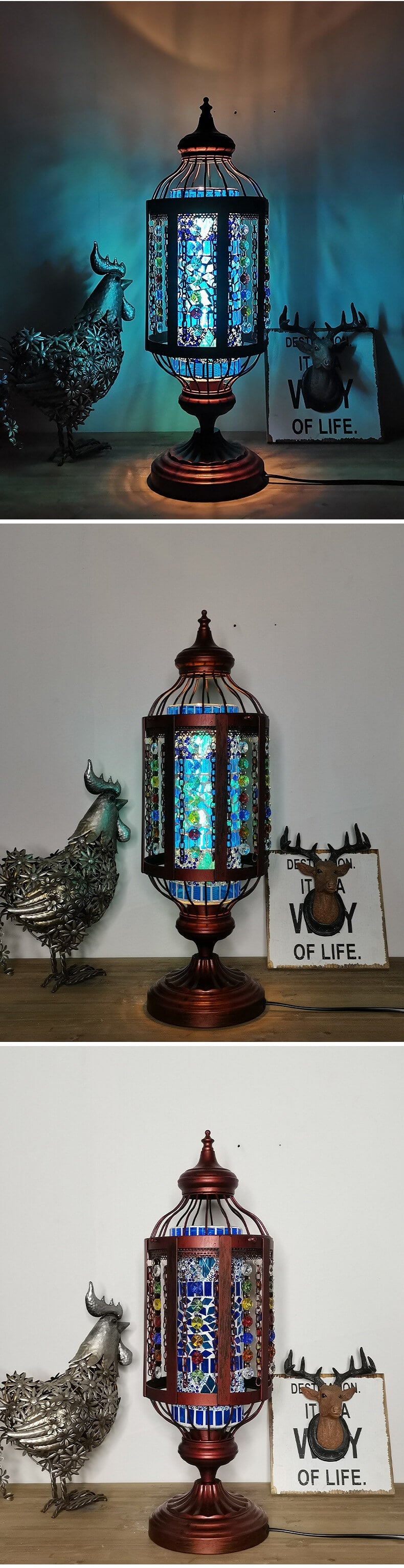 Handcrafted Vintage Turkish Stained-Glass Lantern Table Lamp, 1-Light