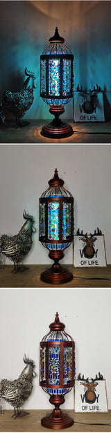 Handcrafted Vintage Turkish Stained-Glass Lantern Table Lamp, 1-Light