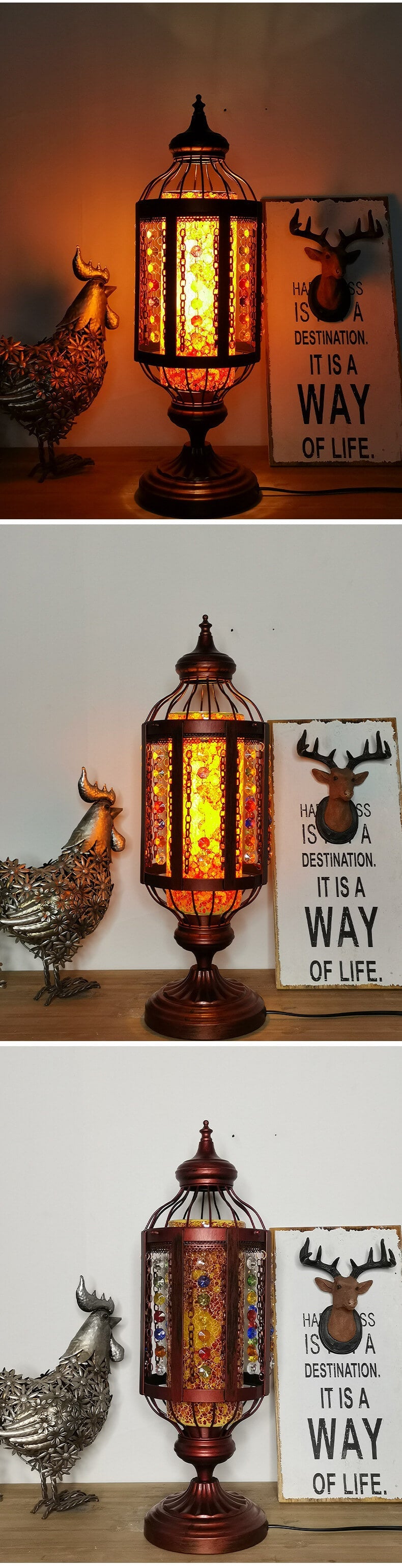 Handcrafted Vintage Turkish Stained-Glass Lantern Table Lamp, 1-Light