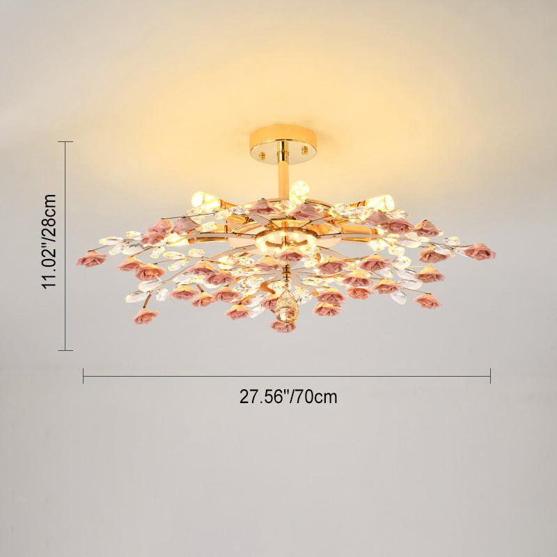 Modern Luxury Rose Iron & Ceramic Crystal Chandelier – 6/7/8-Light Options