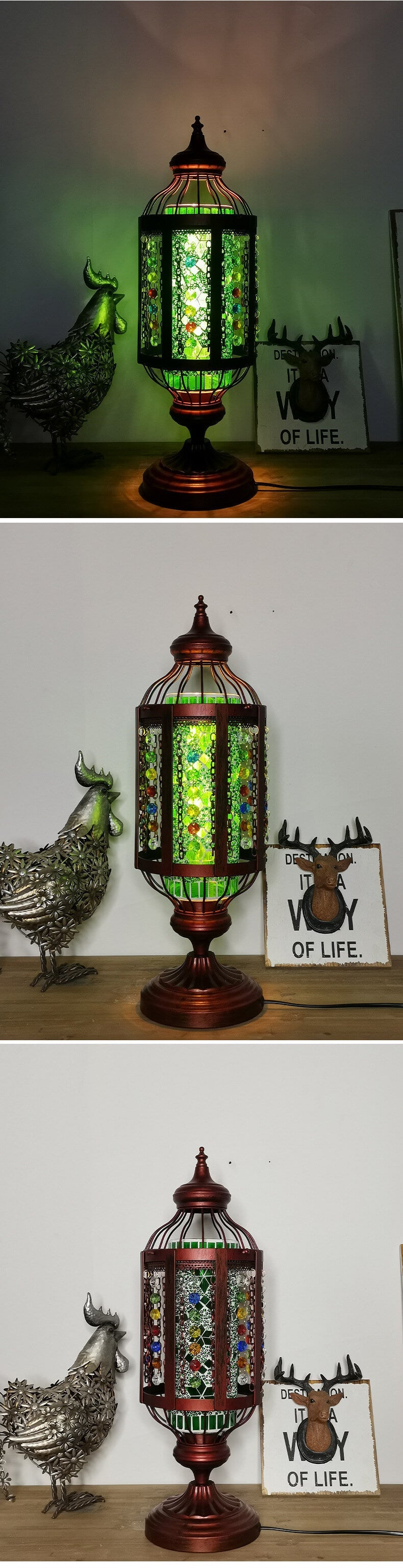 Handcrafted Vintage Turkish Stained-Glass Lantern Table Lamp, 1-Light