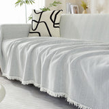 Ultra-Soft Chenille Herringbone Tassel Couch Cover — Plush Sofa Throw Blanket