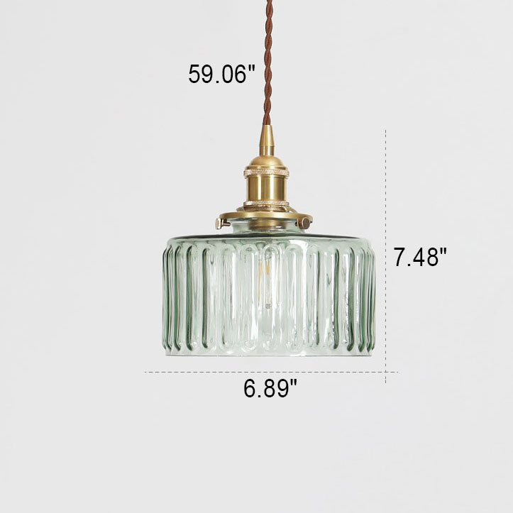 Japanese Vintage Brass Glass Round Jar Pendant Light - 1-Light Fixture