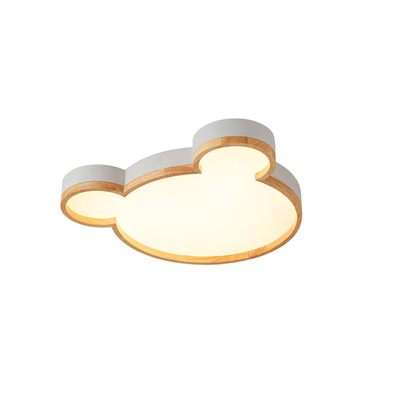 Nordic Wood Bear-Shaped LED Flush Mount Ceiling Light for Kids