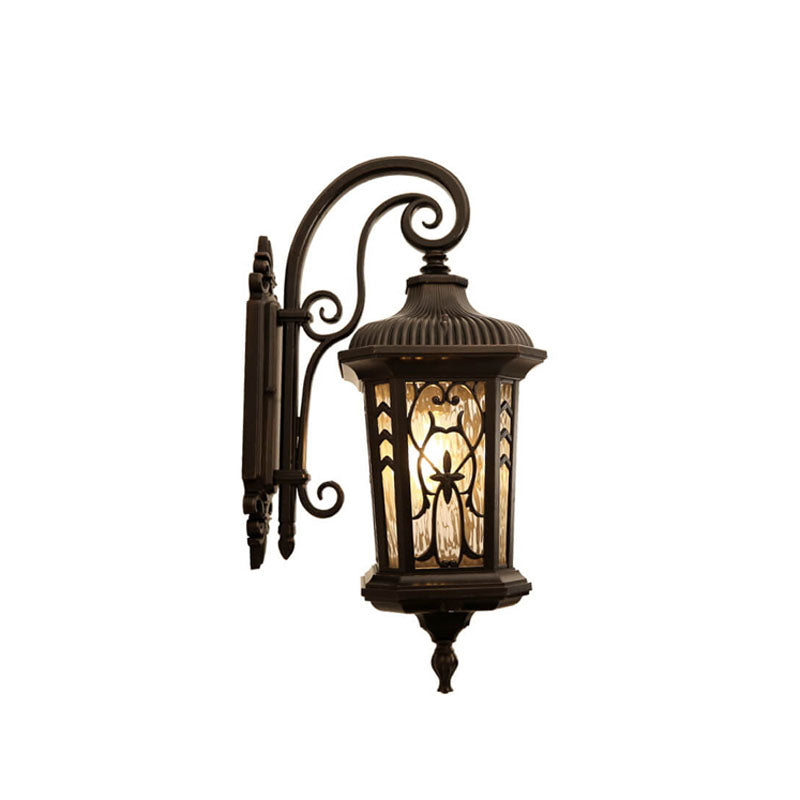 European Outdoor Wall Sconce Lamp – Carved Cage, Aluminum & Glass, 1-Light