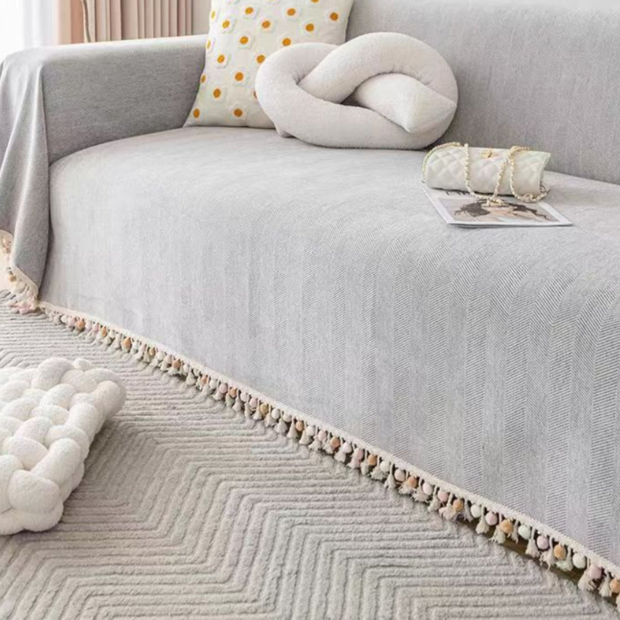 Pet-Friendly Luxe Sofa Cover in an Elegant Herringbone Pattern