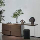 Khaki Modern Minimalist Makeup Vanity with Acrylic Legs and 6-Drawer Storage – E1 MDF Makeup Desk for Bedroom