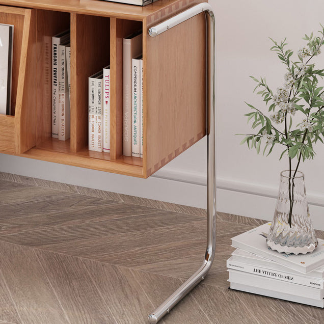 Modern Nordic Rectangular End Table – Wood & Steel, 2-Tier Living Room Accent