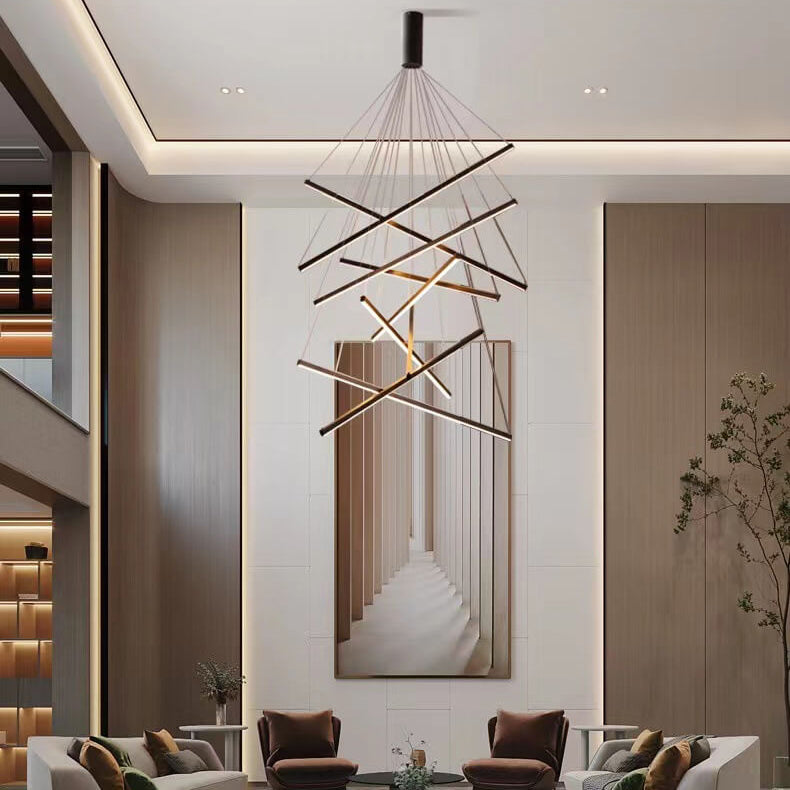 Nordic Luxury LED Chandelier in Iron & Aluminum with Geometric Line Design