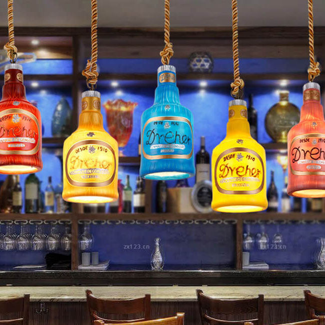 Colorful Bottle Resin Pendant Light — Contemporary Industrial Style, 1-Light