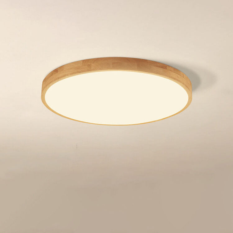 Ultra-Thin Nordic Solid Wood Round LED Flush Mount Ceiling Light