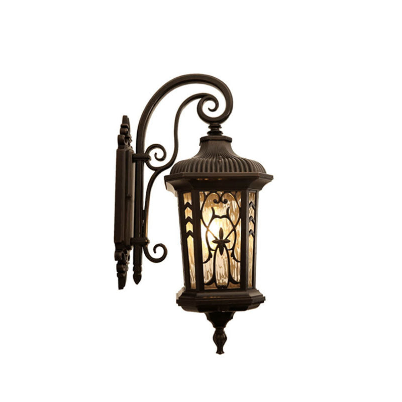 European Outdoor Wall Sconce Lamp – Carved Cage, Aluminum & Glass, 1-Light