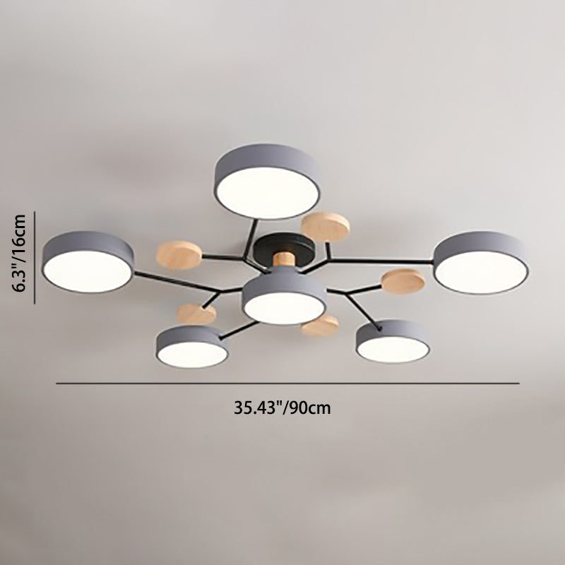 Contemporary Scandinavian LED Ceiling Light with Round Molecule Branch Design, Semi-Flush Mount for Living Room