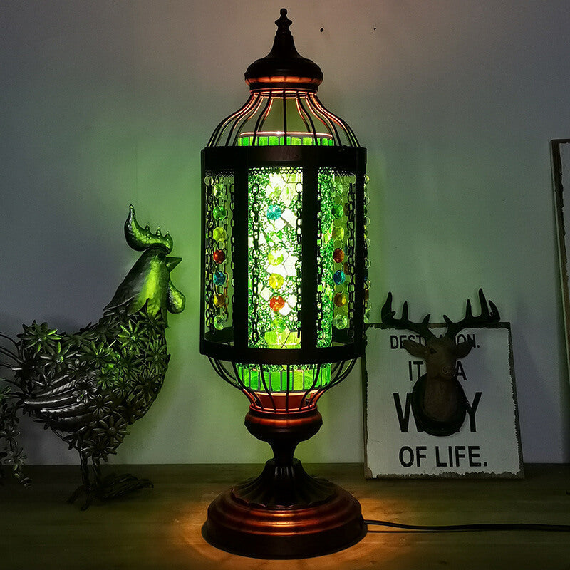 Handcrafted Vintage Turkish Stained-Glass Lantern Table Lamp, 1-Light