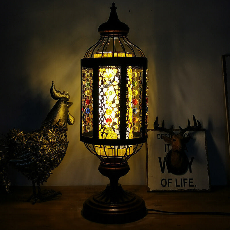 Handcrafted Vintage Turkish Stained-Glass Lantern Table Lamp, 1-Light