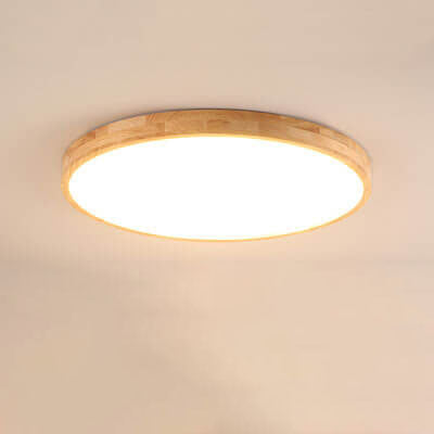 Ultra-Thin Nordic Solid Wood Round LED Flush Mount Ceiling Light