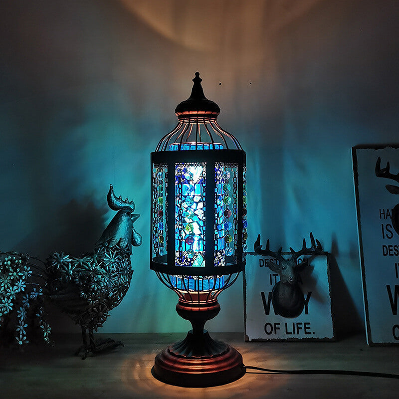 Handcrafted Vintage Turkish Stained-Glass Lantern Table Lamp, 1-Light