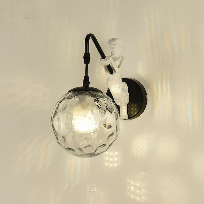 Charming Vintage Rustic Mermaid Orb 1-Light Wall Sconce Lamp