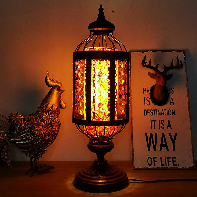 Handcrafted Vintage Turkish Stained-Glass Lantern Table Lamp, 1-Light