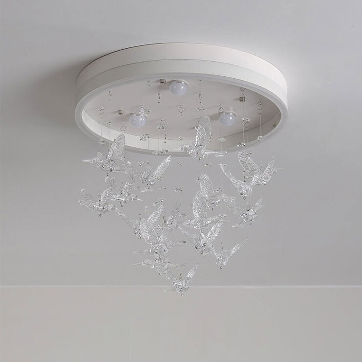 Modern Creative Cartoon Round Bird LED Flush Mount Ceiling Light - Hanging Pendant Style
